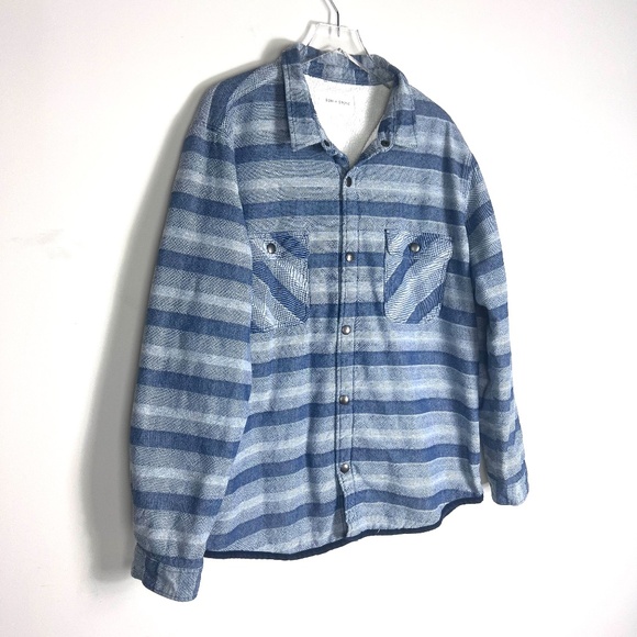 Men's Fleece Lined Striped Shirt Jacket Shaket Button‎ Front Size XXL - Picture 5 of 16